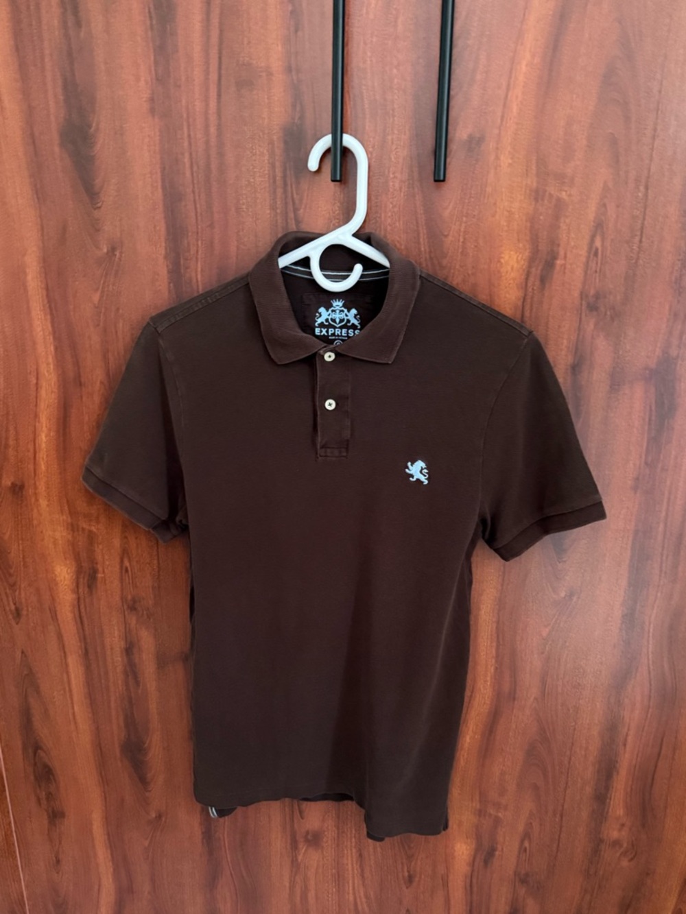 Express Small Lion Polo: Dark Brown with Light Blue Logo